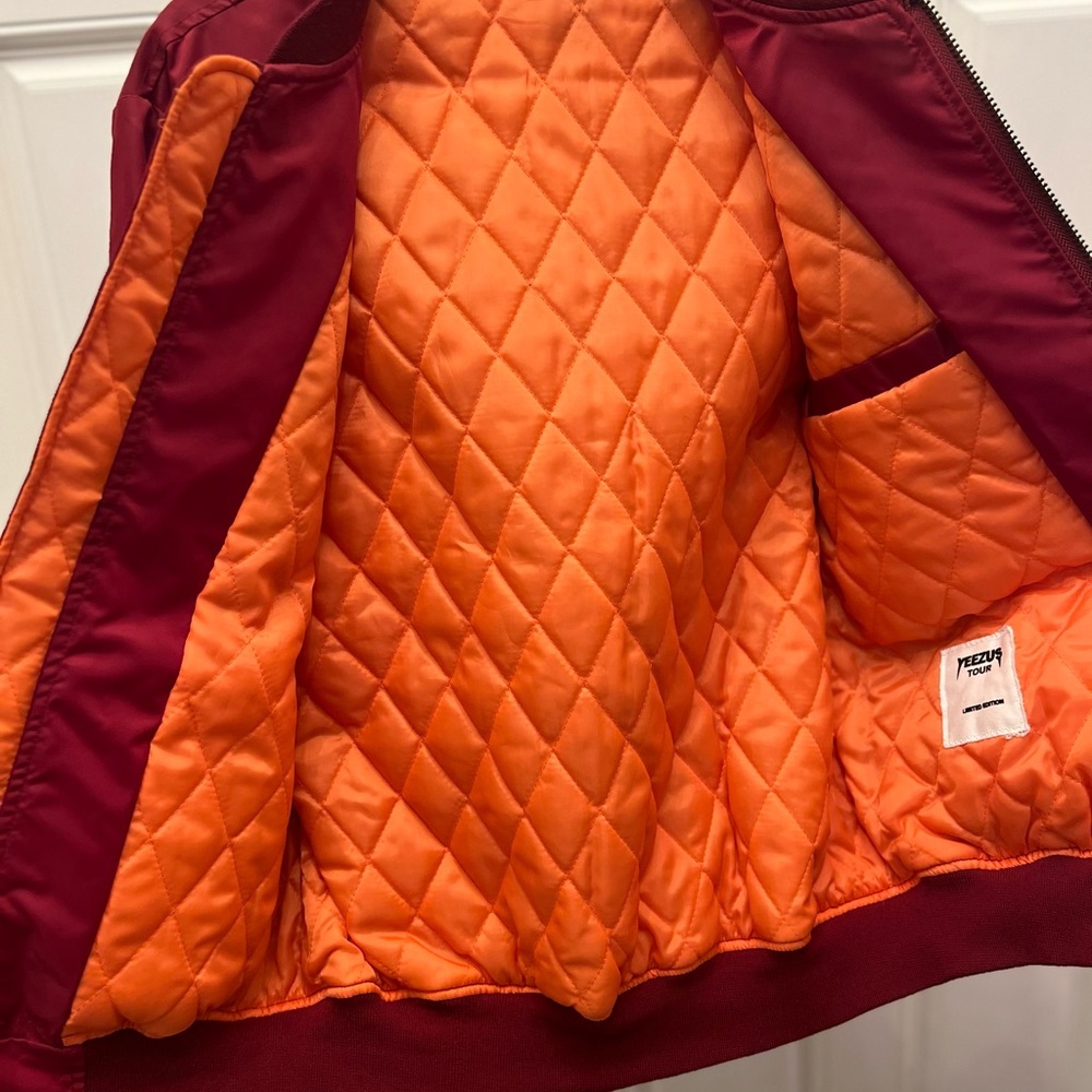 Yeezus Tour Kanye West Men's Full Zip Satin Bomber Yeezy Jacket Burgundy - Small - Picture 7 of 7